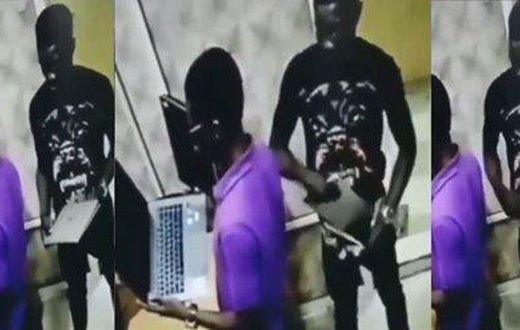 Man steals and hides a whole laptop into his trouser inside a shop