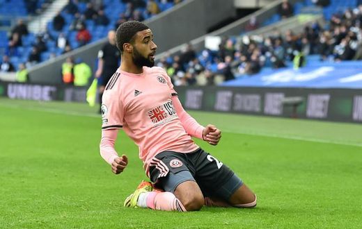 Sheffield United's Jayden Bogle celebrates scoring against Brighton