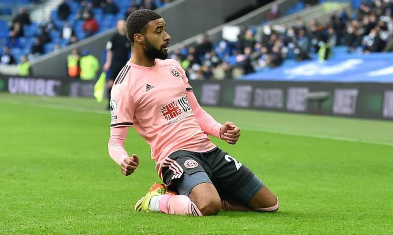 Sheffield United's Jayden Bogle celebrates scoring against Brighton