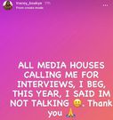 Tracey Boakye say no interview in 2021