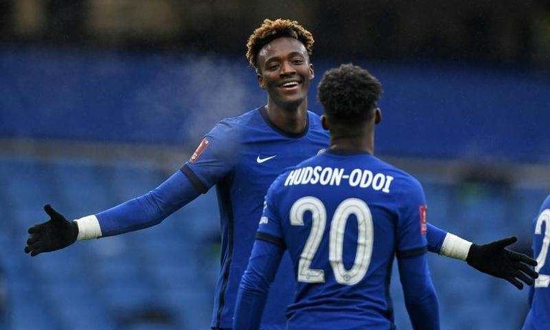 Chelsea striker Tammy Abraham celebrates scoring against Luton