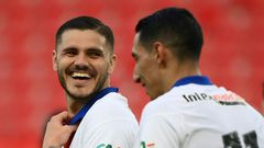 Icardi (L) netted a hat-trick as PSG cruised into the last four