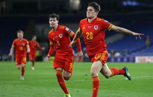 Wales forward Daniel James celebrates scoring against the Czech Republic