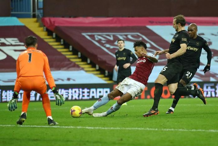 Aston Villa striker Ollie Watkins scores against Arsenal
