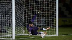 Newport County's goalkeeper Tom King in action
