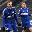 Leicester forward Jamie Vardy celebrates scoring from the penalty spot against Tottenham