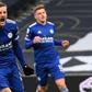 Leicester forward Jamie Vardy celebrates scoring from the penalty spot against Tottenham