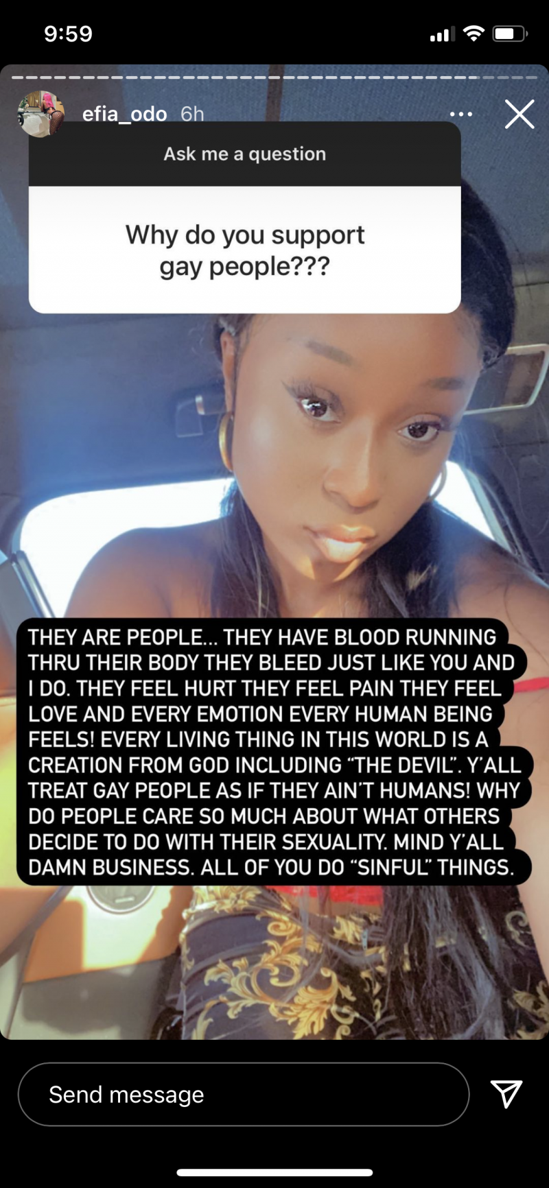 Efia Odo's comment on why she supports gays