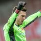 Union Berlin goalkeeper Andreas Luthe celebrates after Friday's home win over Bayer Leverkusen