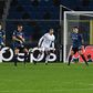 Real Madrid's French defender Ferland Mendy (L) scored the only goal against Atalanta in Bergamo.