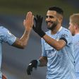 High five: Riyad Mahrez (right) scored a hat-trick as Manchester City returned to goalscoring form with a 5-0 win over Burnley