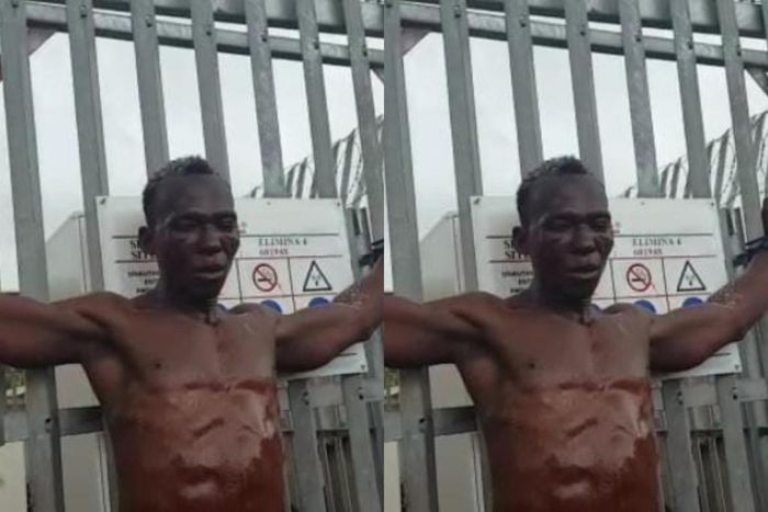 Elmina: Angry residents arrest notorious cable thief; tie him to metal pole