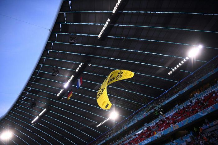 Two people were injured in the emergency landing inside the Allianz Arena