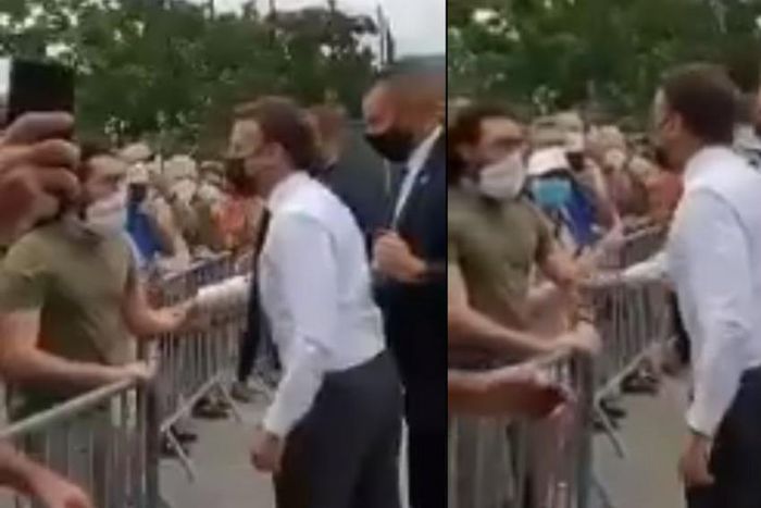 French President Emmanuel Macron receives hot slap from angry man