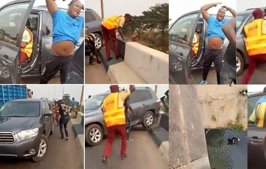 Driver who knocked down police officer in viral video arrested. [Twitter/@onlinenigeria] 