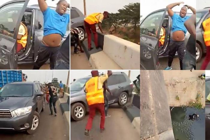 Driver who knocked down police officer in viral video arrested. [Twitter/@onlinenigeria] 