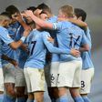 Manchester City celebrate Phil Foden's goal against Brighton