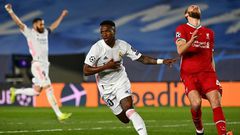 Vinicius Junior (C) put Real Madrid in a commanding position against Liverpool in their quarter-final tie
