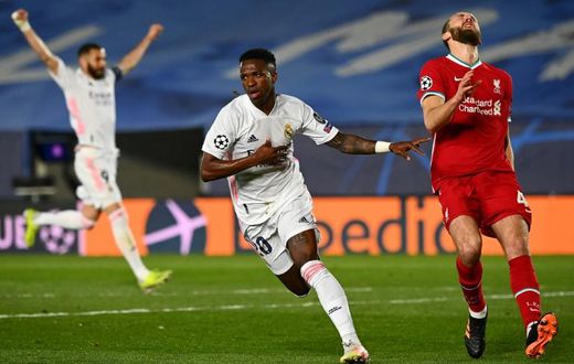 Vinicius Junior (C) put Real Madrid in a commanding position against Liverpool in their quarter-final tie