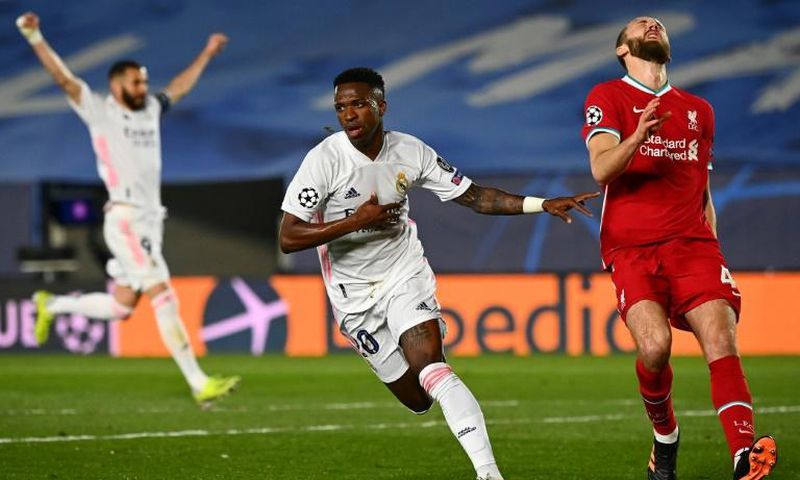 Vinicius Junior (C) put Real Madrid in a commanding position against Liverpool in their quarter-final tie