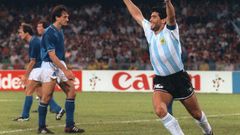 Diego Maradona celebrates Argentina's goal against Italy in the 1990 World Cup semi-final