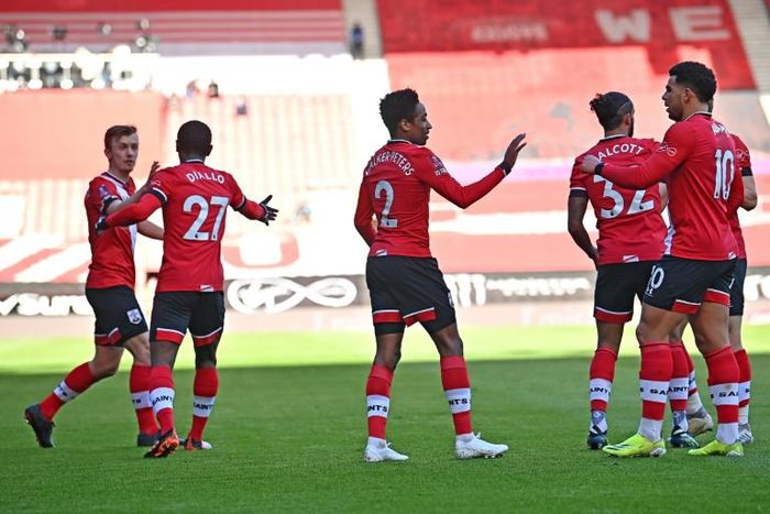 Southampton celebrate after taking the lead against Arsenal in their FA Cup fourth-round tie