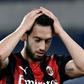 AC Milan's Turkish midfielder Hakan Calhanoglu reacts during the Italian Serie A football match Lazio vs Ac Milan at Olympic stadium in Rome on April 26, 2021.