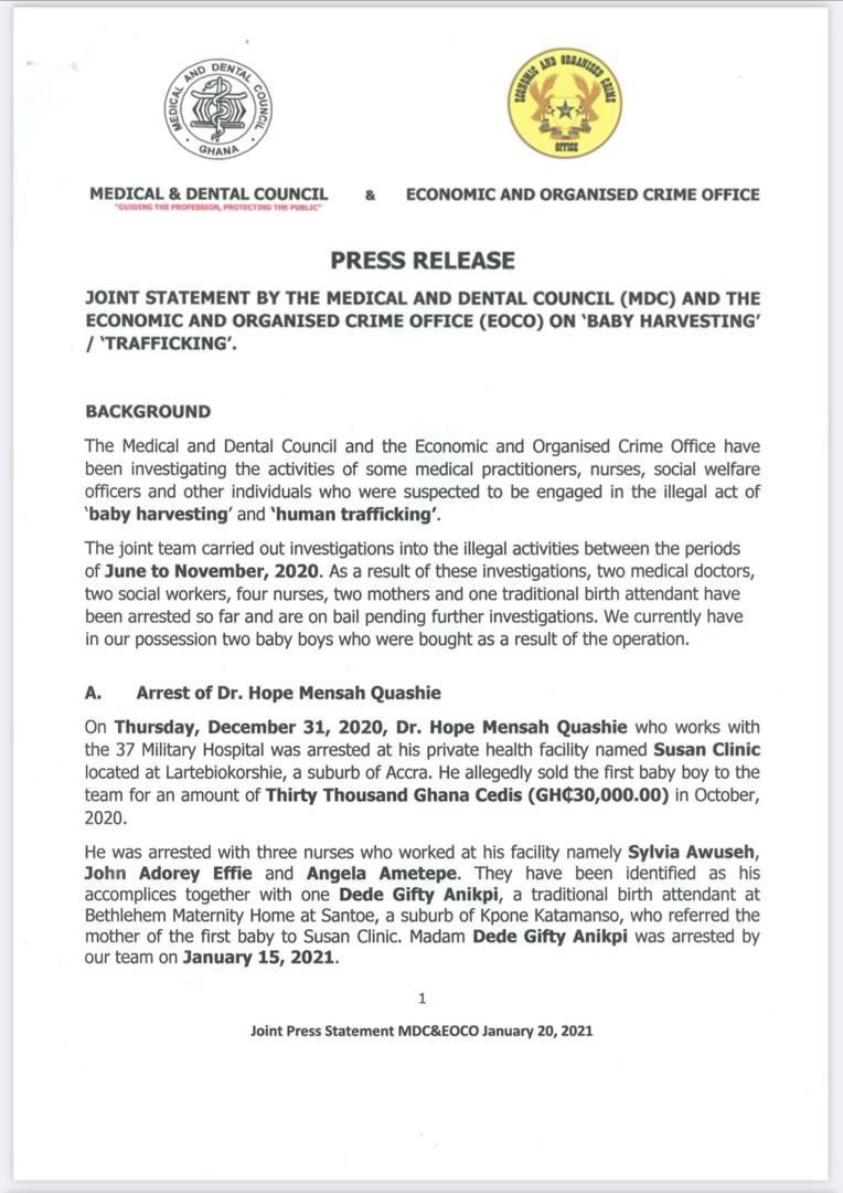 Baby harvesting statement