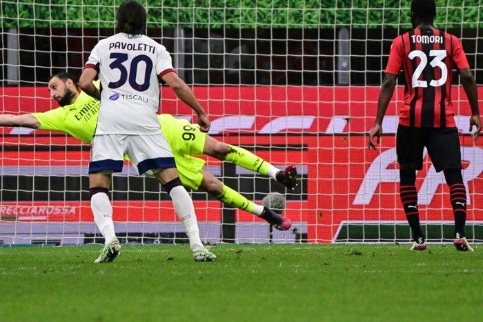 AC Milan goalkeeper Gianluigi Donnarumma made saves against Cagliari.