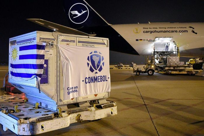 A shipment of 50,000 vaccines donated by China arrived in Uruguay for distribution among 10 South American football federations
