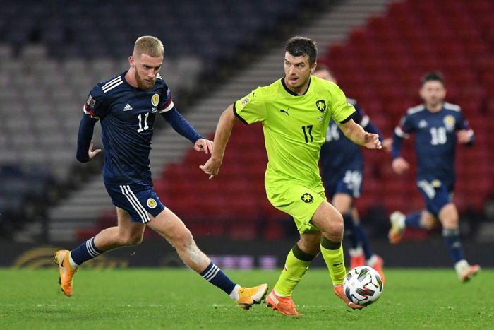 Banned: Czech Republic's defender Ondrej Kudela (right) will miss Euro 2020 due to a 10-match UEFA ban for racially abusing Rangers and Finland midfielder Glen Kamara