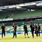 Bayern Munich players wear face masks before a Bundesliga match