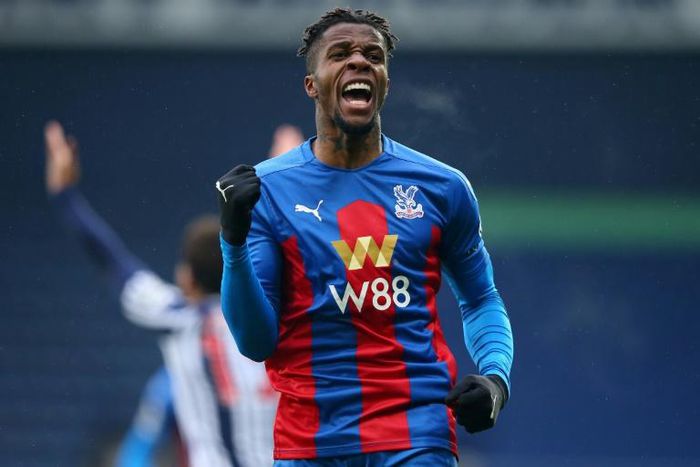 Wilfried Zaha celebrates the first Crystal Palace goal in a 5-1 triumph over West Bromwich Albion at the weekend
