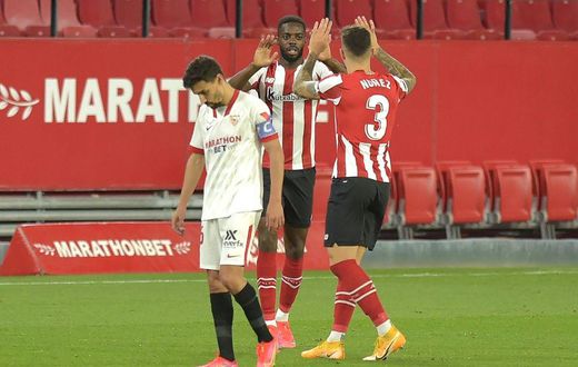 Inaki Williams celebrates scoring the winner in Athletic Bilbao's 1-0 victory over Sevilla on Monday.