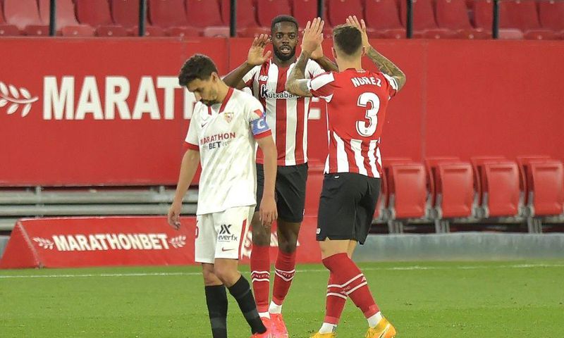 Inaki Williams celebrates scoring the winner in Athletic Bilbao's 1-0 victory over Sevilla on Monday.