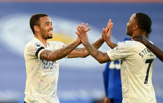 Sweet 17: Gabriel Jesus (left)was on target as Manchester City moved 17 points clear at the top of the Premier League