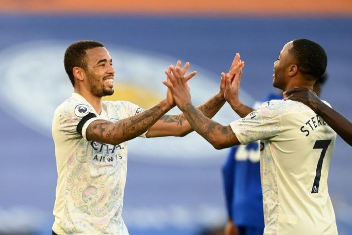Sweet 17: Gabriel Jesus (left)was on target as Manchester City moved 17 points clear at the top of the Premier League
