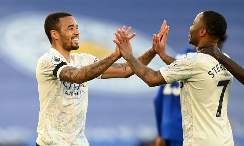 Sweet 17: Gabriel Jesus (left)was on target as Manchester City moved 17 points clear at the top of the Premier League