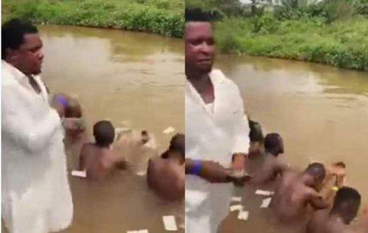Pastor sprays cash on naked men inside river as he performs money ritual