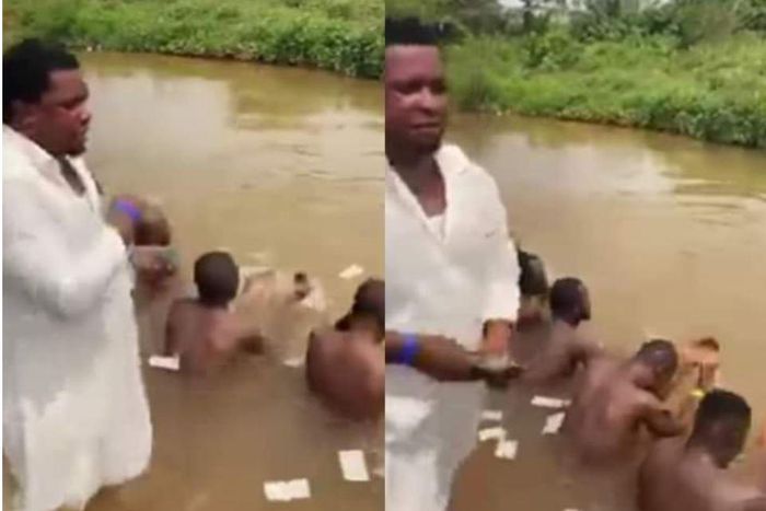 Pastor sprays cash on naked men inside river as he performs money ritual