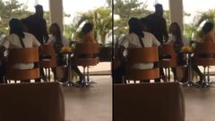 Man collects wig &slippers after catching girlfriend having lunch with another man