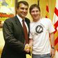 Happier times: Joan Laporta shook hands with Lionel Messi in 2005 after the Argentine signed a nine-year contract extension