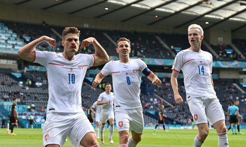 Golden boot: Patrik Schick (left) scored his third goal of Euro 2020 from the penalty spot