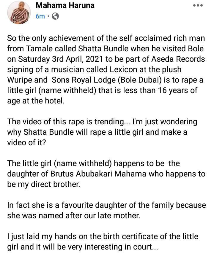 Mahama Haruna threatens to arrest Shatta Bandle for allegedly sleeping with his minor niece
