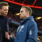 Bayern Munich's head coach Hansi Flick (R) is leaving to be replaced next season by Julian Nagelsmann (L) who is currently in charge of RB Leipzig