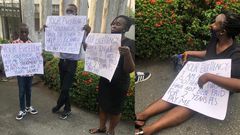 Nigerian magistrate & 2 sons protest over her 2 years' salary arrears