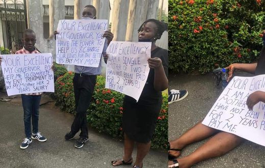 Nigerian magistrate & 2 sons protest over her 2 years' salary arrears