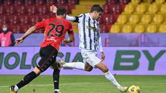 Juventus' Spanish forward Alvaro Morata (R) scored and was sent off against Benevento.