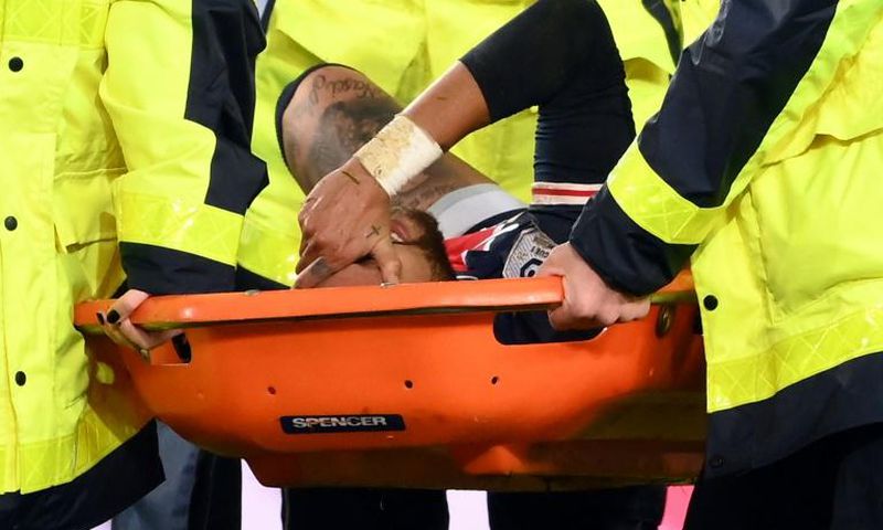 Neymar was stretchered off the field in PSG's defeat to Lyon after a clumsy tackle from Thiago Mendes