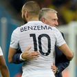 Friends again: Didier Deschamps embracing Benzema during the 2014 World Cup